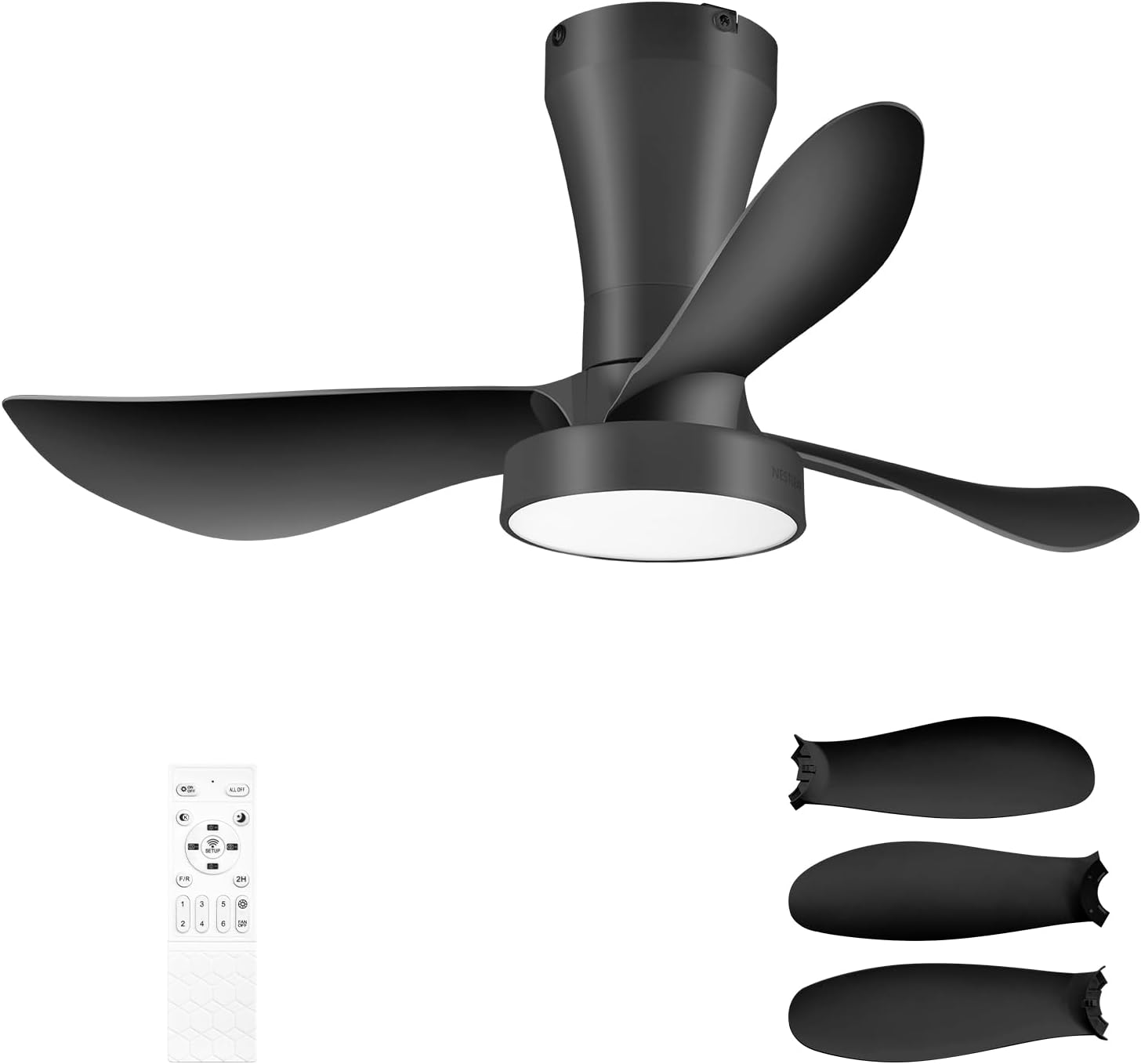 Ceiling Fans with Lights | 32 inch Low Profile Ceiling Fan | Includes Remote | Noiseless | 3 Gears 3000-6500K Dimmable | 6 Wind Speeds | Black Ceiling Fan for Bedroom | Indoor/Outdoor Use