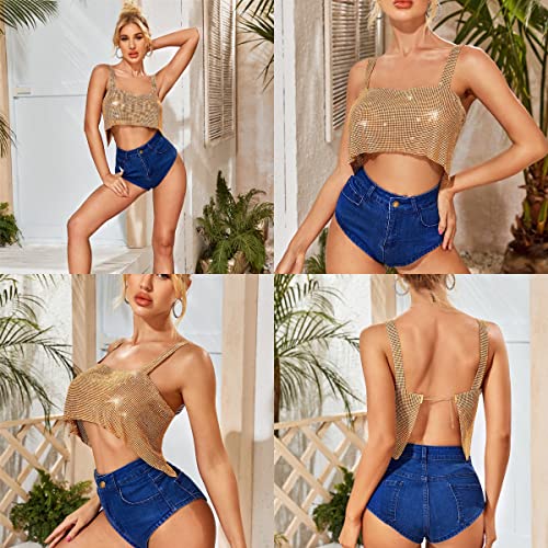 Women Sexy Sparkly Crystal Rhinestone Rave Crop Top Sleeveless Vest Shirt Body Chain For Clubwear Festival Dance Costume #TOP3