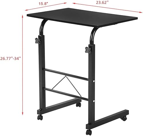 Miniatura 26 de Henf Mesa auxiliar de sofá con ruedas, altura ajustable, mesa de café con ruedas, escritorio lateral extraíble para sala de estar, dormitorio,