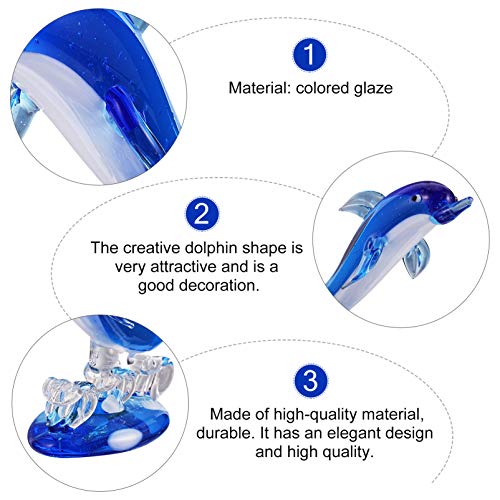 Besportble Dolphin Tabletop Ornament Blue Glass Dolphin Figurine Sea Animal Creature Sculpture Statue Paperweight Collectible Ocean Life For Home Desk Decoration Ornaments 10X7Cm Crystal Dolphins #TOP7