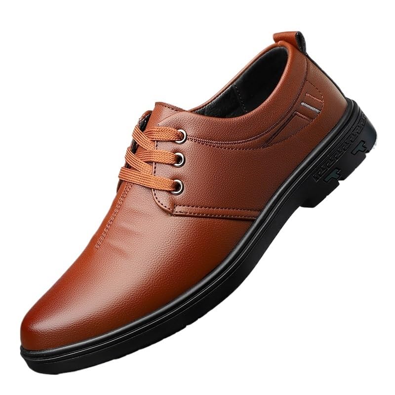 Men's Formal Shoes Lace Up Business Non Slip Rubber Sole Block Heel Shoe Brogue Top-Grain Leather Casual
