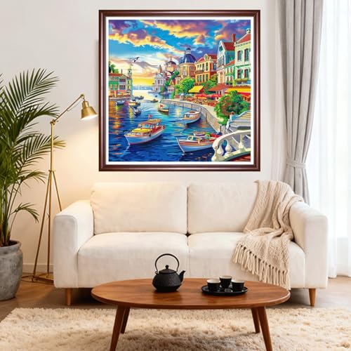 Image of DMCVIVR Stamped Cross Stitch Kits for Beginners Adults Needlepoint Kits for Beginners Embroidery Kits for Adults Crossstitch Kit for Beginners 11CT-Venice Water City 18x18 inch