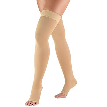 Varico Vein Compression Stocking Thigh High, Open Toe Support Sock