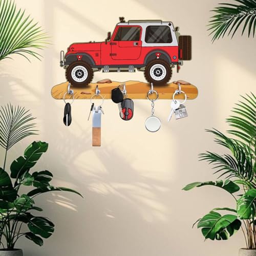 Image of Webelkart Premium HD UV Printed Mahindra Thar Car Shape Designer Wooden Key Holder Home and Office Decor (11 X 6 Inch, Wood) (Red)