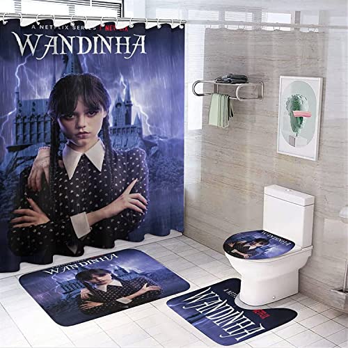 Wednesday Adams 4 Stück Duschvorhang Sets,enthalten Anti-Rutsch-Teppich,Toilettendeckel Abdeckung, Badematte Und…