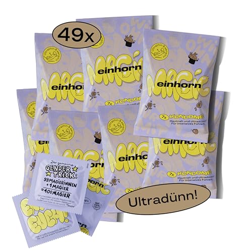 einhorn ultra dünne Kondome I 49er Jahresvorrat Magic I 49 Stück I Standardgröße 53 mm I vegane, hormonfreie Verhütung - natürlicher Gleitfilm - nachhaltig und sicher