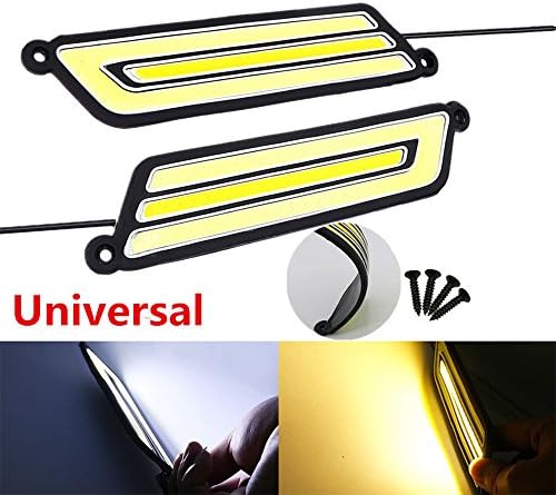Autogood 2-Piece COB Daytime Running Light-Flexible Silicone DRL car accessories LED Day Light,Waterproof High Power DC 12V(White/Yellow)