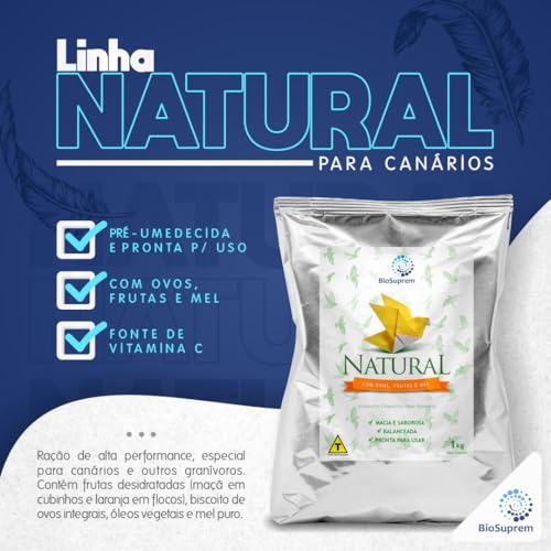 Biosuprem Natural Canários 1kg - Farinhada Especial Completa Balanceada com Ovos Frutas e Mel Macia
