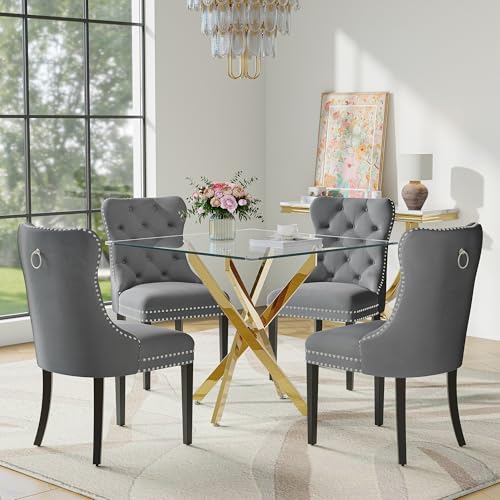 Modehodei Glass Dining Table Set for 4 with 36" Square