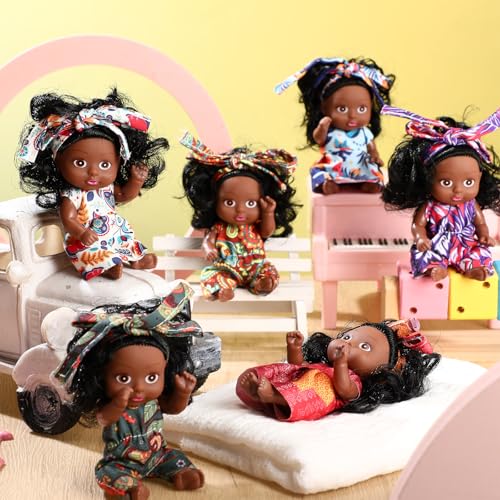 Hanaive 6 Pcs Mini Baby Dolls 4 Inch Easter Basket Dolls Tiny Reborn Lifelike Realistic Holiday Birthday Gifts Set for Girls Toddlers Kids Basket Stuffers(Black)