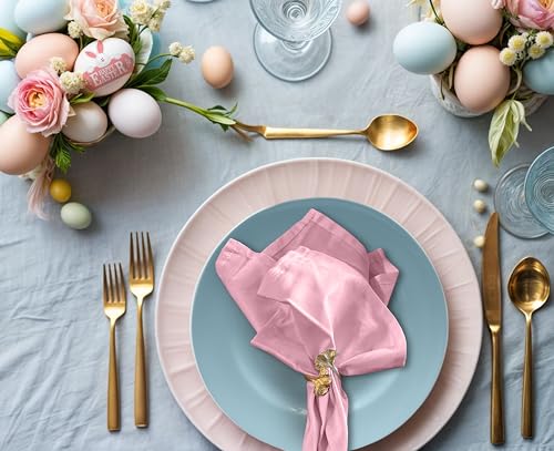 Image of Ruvanti Cloth Napkins Set of 12, 18x18 Inches Napkins Cloth Washable, Soft, Durable, Absorbent, Cotton Blend. Table Dinner Napkins Cloth for Hotel, Christmas, Dinner, Parties - Pink