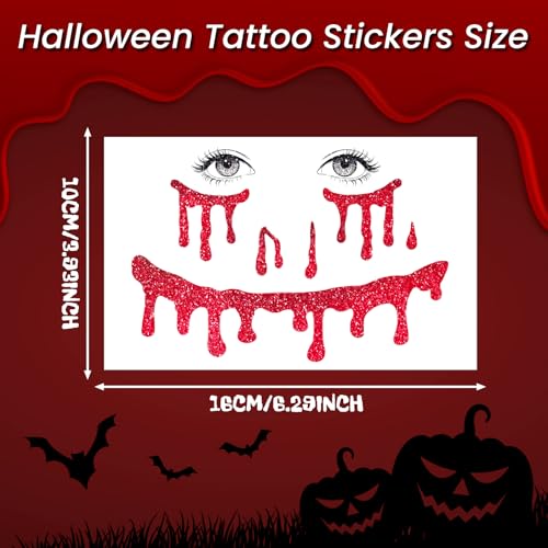 Glitter Vampire Face Tattoos with Face Gems, Halloween Costumes Accessories - image 4