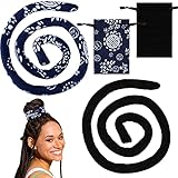 2 Pcs Spiral Lock Hair Tie Dreadlock Accessory Thick Dreadlock Ponytail Holder Bendable Hair Ties for Women and Men Dreadlock Hair Tie with Storage Bags (Black, Blue, 20 Inch)