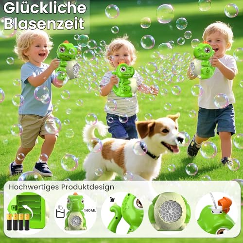 Seifenblasenmaschine Toys Dino Seifenblasen Pistole - Elektrisch Seifenblasen Pistole Maker mit Grosser Tank - LED Licht Bubbles Gun Machine Spielzeug für Outdoor/Garten/Hochzeit Kinder ab 3+