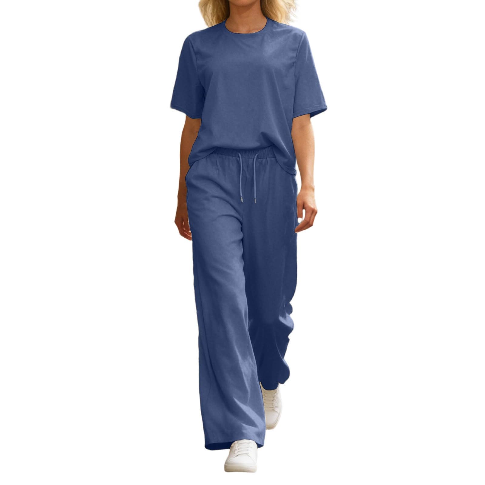 Tuta da jogging da donna, comoda, sportiva, in lino, per il tempo libero, traspirante, in cotone, set da due pezzi, streetwear, camicia estiva in lino e pantaloni in lino boho, in mussola
