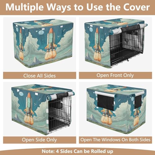 Housse pour cage de chien et chat bleu fusée dessin animé imperméable