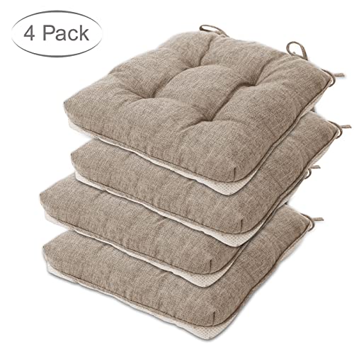 Eaimi Indoor Chair Cushions For Dinning Chairs 4 Packs| Tufted Memory Foam Overstuffed Kitchen Chair Pads With Ties | Textured Non Slip Back Seat Cushions 15.5X15.5X4 Inches Khaki #TOP1