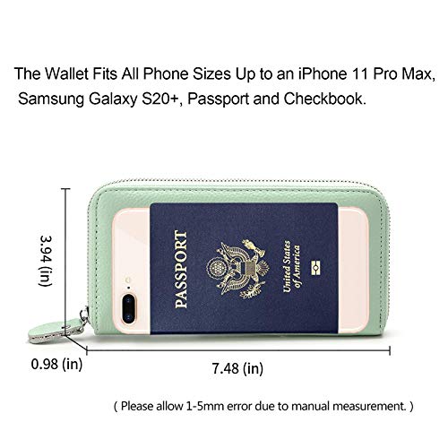 Moflycom Womens Wallet Rfid Blocking Genuine Leather Zip Around Wallet Clutch Wristlet Travel Long Purse For Women Light Green #TOP3