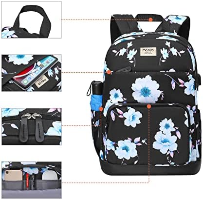 MOSISO 15.6-16 inch Laptop Backpack for Women Girls, Polyester Anti-Theft Casual Daypack Bag with Luggage Strap&USB Charging Port, Sampaguita Flower Travel Business College School Bookbag, Black