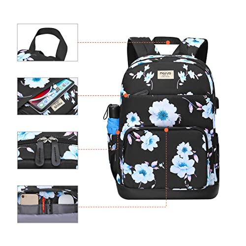 Mosiso 15.6-16 Inch 20L Laptop Backpack For Women, Polyester Anti-Theft Casual Daypack Bag With Luggage Strap&Usb Charging Port, Sampaguita Flower Travel Business Backpack, Black #TOP4
