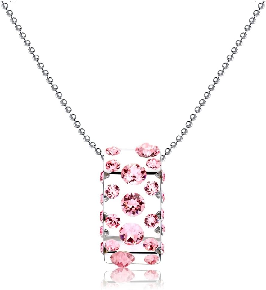 Natalie Mills Ladies Pendant. Necklace. Swarovski Pink Floating Crystal Half Moon Ladies Necklace.Womens Jewelry. (Gerada)