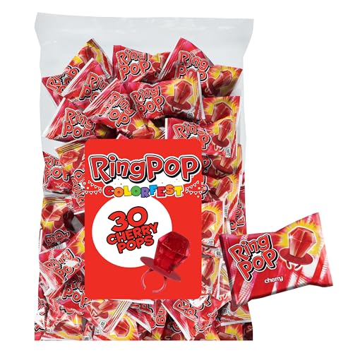 Ring Pop Red Easter Candy Lollipops, 30 Ct Bulk Individually Wrapped in Red Cherry Flavor,...