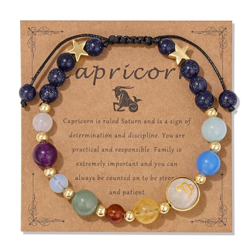 Vinswet Capricorn Zodiac Bracelets for Women Men,12 Constellations Healing Crystal Protection Stone Beads Bracelet Birthday Zodiac Gifts Horoscope Spiritual Jewelry Bracelet Gifts