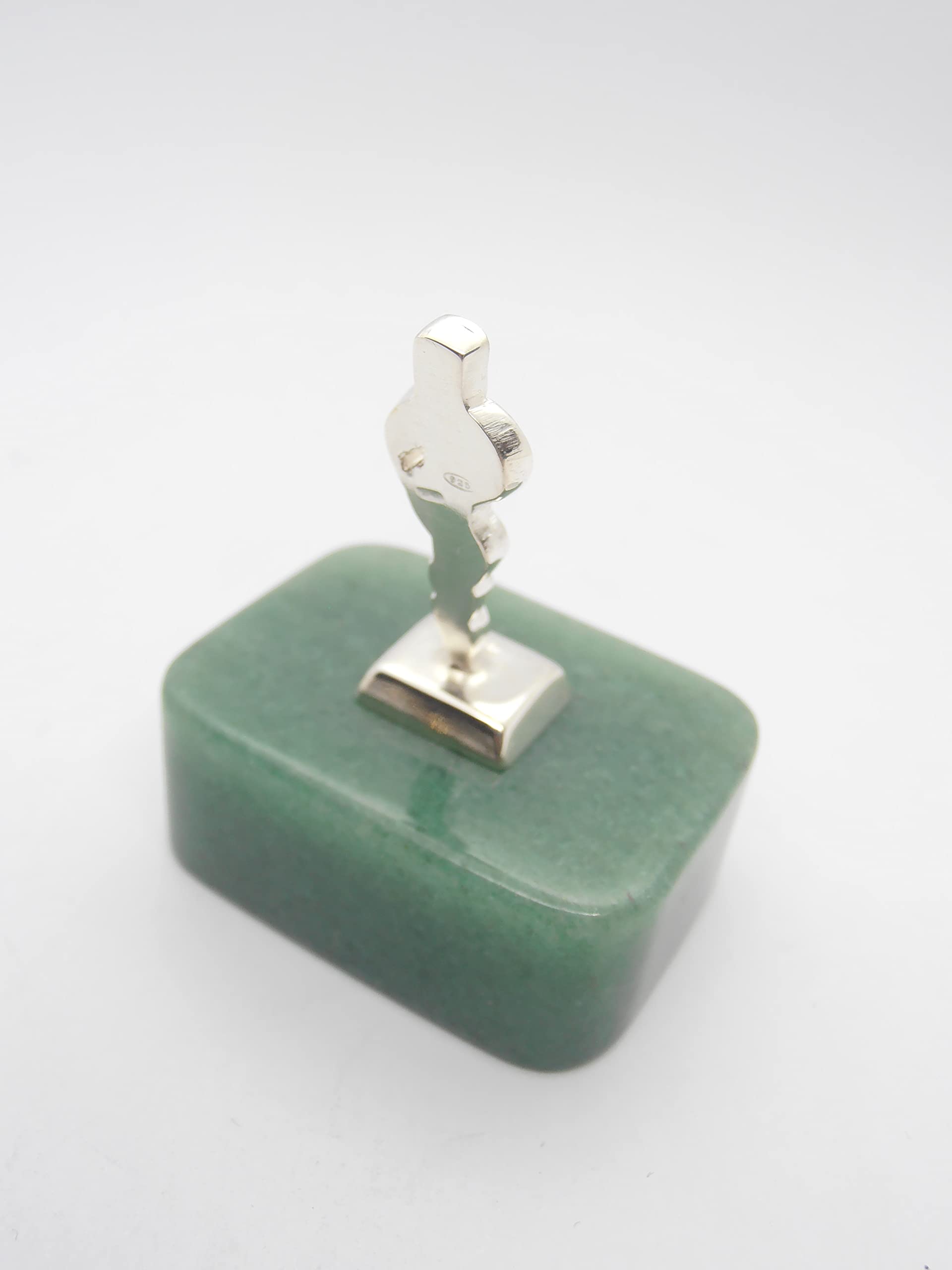 Bastone di Esculapio : Simbolo di Asclepio in Argento 925 su Avventurina Naturale Verde - Medici - Dottori - Medicina - Fermacarte - Soprammobile - Pietra Dura