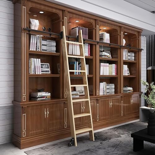 Escalera de biblioteca con rodillo para transformar tu salón con estilo rústico 3