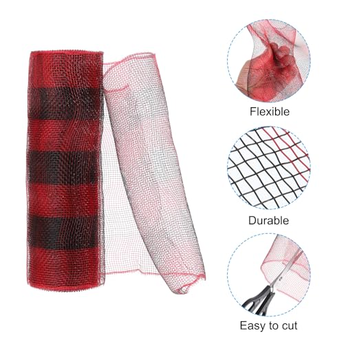 PATIKIL 1pcs Deco-Mesh, 10 Inch x 10 Yard Deco-Mesh Ribbon Roll Foil Metallic for Christmas Tree Wreaths Decoration,Red Black - Image 3