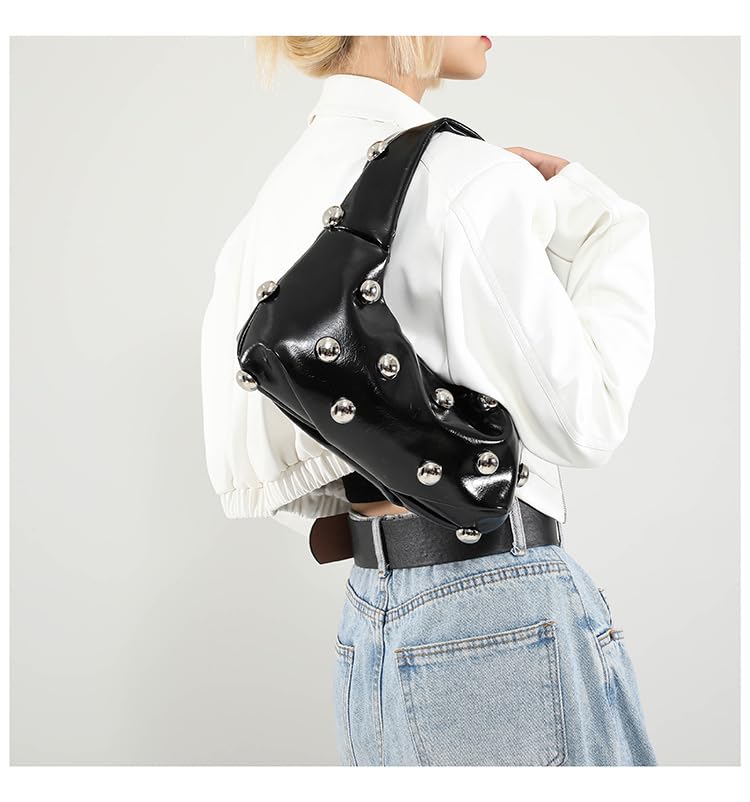 New women's handbag, Y2K crescent shaped leather bag, Burgundy wallet, punk body crossbody bag4