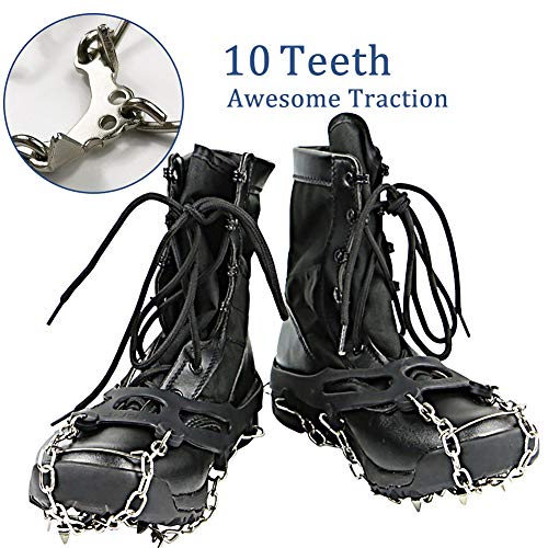 Milaloko Upgraded Version 10 Spikes Traction Cleats Ice Snow Grips with Tear-Resistant Gasket Seamless Welded Steel Safe Protect,Crampons for Hiking Fishing Jogging Mountaineering Walking (Black, M)