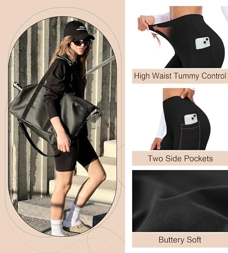 3 Pack Biker Shorts for Women with Pockets - 8" High Waisted Athletic Shorts for Workout Running Yoga Tummy Control3