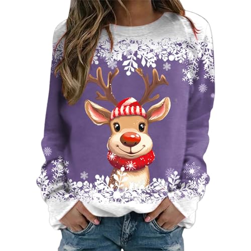 Weihnachtspullover Damen Lustige 3D Druck Lose Casual Christmas Sweat Baumwolle Pullover Rundhals Weihnachtspulli Sweat Oberteile Weihnachtskleidung...