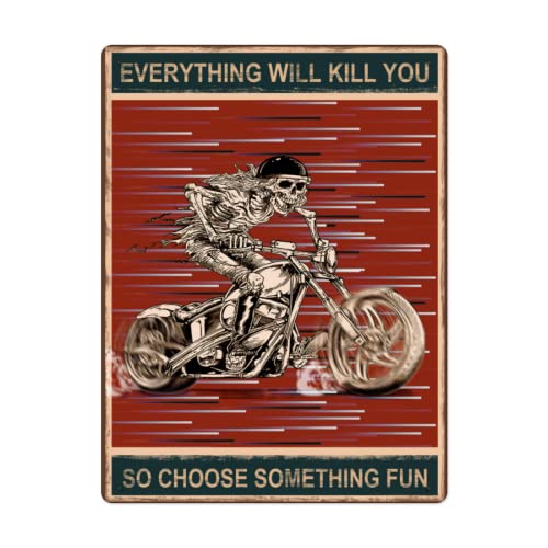 Ylafguv Skeleton Metal Tin Sign Vintage Funny Skull Metal Sign Decor For Women Men Retro Motorcycle Poster Paintings Metal Wall Decor For Home, Bedroom, Bar, Pub, Man Cave, Art Picture 12X 8 Inch #TOP20
