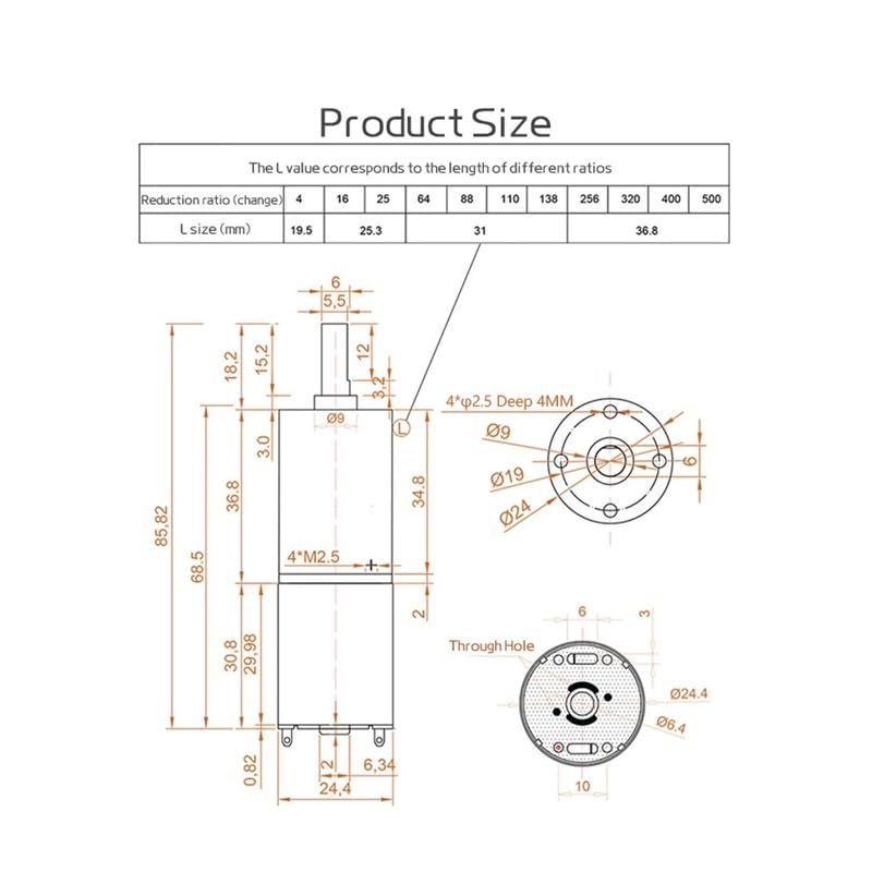 LLBOGRGGN 6Vブラケット 1500RPM GA24Y-370 小型遊星ギア減速機 電子スターター 速度調整 前進・後進 低