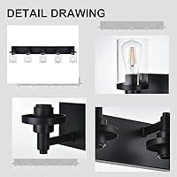 Vista 7 de Lámpara de tocador moderna negra para baño, 5 luces de baño, sobre espejo con pantalla de vidrio transparente, lámpara de montaje en pared, luces