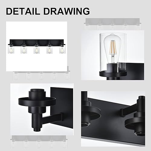 Miniatura 7 de Lámpara de tocador de 6 luces, moderna lámpara de baño sobre espejo, acabado de níquel cepillado con apliques de pared de vidrio transparente,