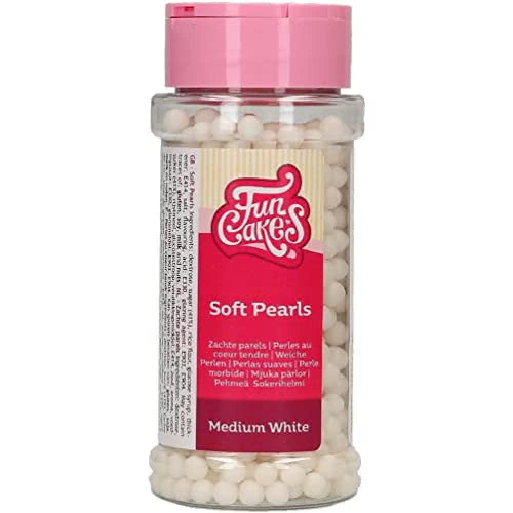 FunCakes Sugar Pearls Medium Shiny White: Cake Sprinkles, Great Taste, Perfect for Cake Decorating, Edible Sugar Pearls. 60 g.