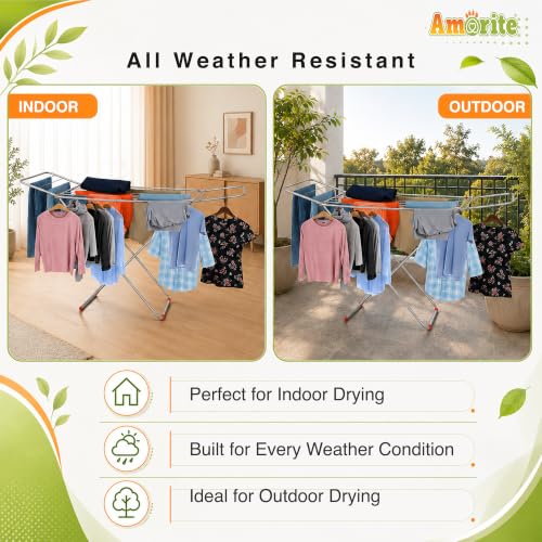 Image of Premium Steel Clothes Drying Stand | Foldable Cloth Dryer Stand, 3-Way Folding Design, Space-Saving Flat Folding Laundry Drying Rack for Indoor & Outdoor(Cross Design - 120 x 54 cm)- Silver