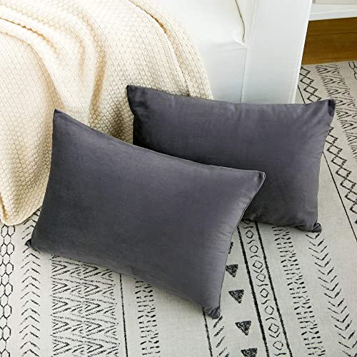 Image of 2 Pcs Reversible Velvet Pillow Covers Throw Pillow Case Soft Cozy Velvet Rectangle Home Decorative Throw Cushion Covers for Couch and Bed, Sofa (16x24 inch, Grey)