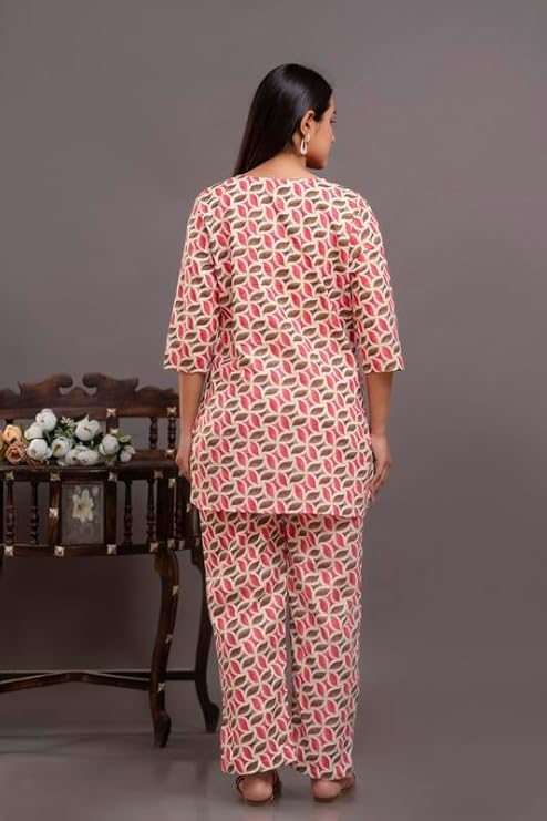Image of Pure Cotton Printed Night Suit Set | Top Pyjama Set for Women | Night Dress of Kurta Pyjama Set for Women | Kurta Top Set
