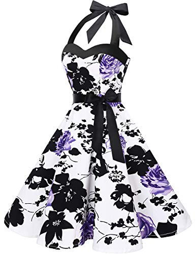 Image of DRESSTELLS Women's Vintage 1950s Cocktail Dress, Retro Tea Party Halter Swing Dresses