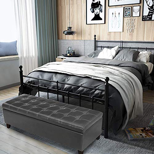 Joveco 51" Rectangle Tufted Bonded Pu Leather Storage Ottoman Bench Toy Chests & Storage Room Organizer For Living Room Bedroom (Dark Grey) #TOP5