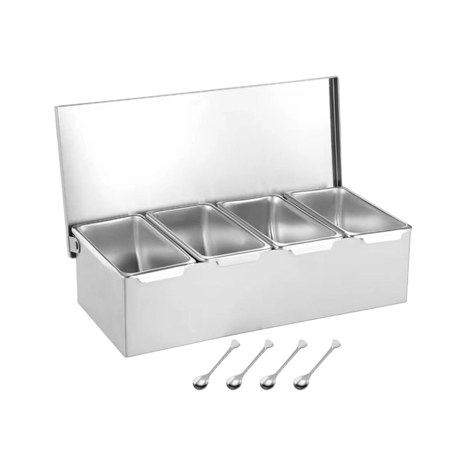 3 Piezas Recipiente para Condimentos Caja Especias Juego Organizador Cocina Acero Inoxidable con Tapa Extraíble Compartimientos Múltiples Adecuado Par, 4 Rejillas