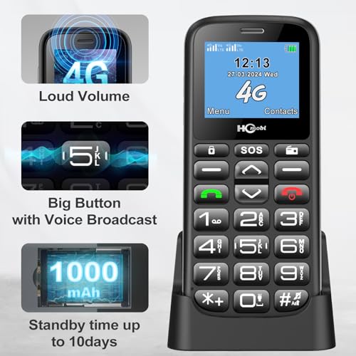 4G LTE Unlocked Senior Cell Phone SOS Calling Seniors Feature Phone Type-C Charger Basic Phone for Elderly Unlocked Feature Cell Phone with Charging Dock with SpeedTalk SIM Card - Image 5