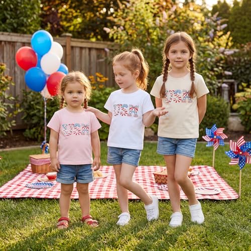 Image of Kids Toddler Girls 4th of July T-Shirt Coquette Bowknot Patriotic USA 250 American Flag Independence Day Top