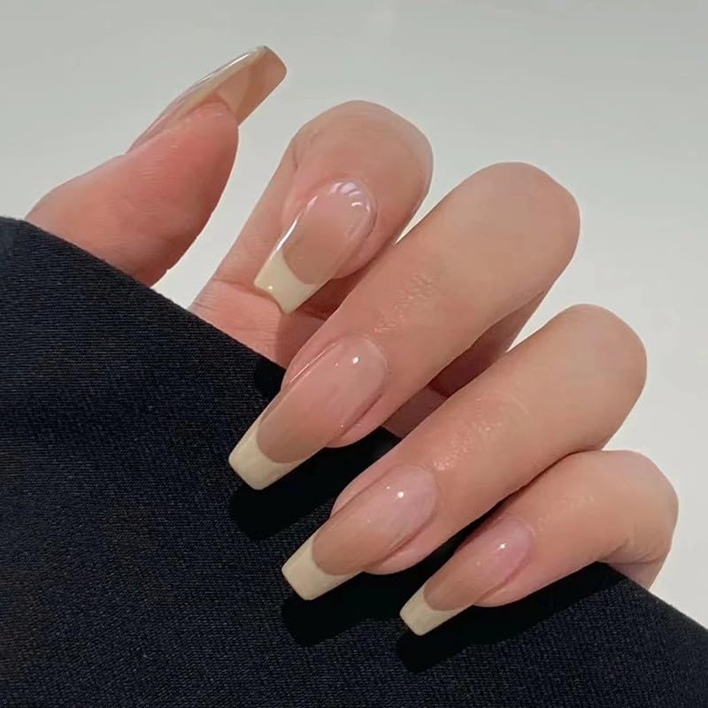 Styfy Press On | Stick On Fake Nails | Square | Artificial Designer With 24 Pcs Jelly Glue on False Nail Including Manicure Kit - French-image-7