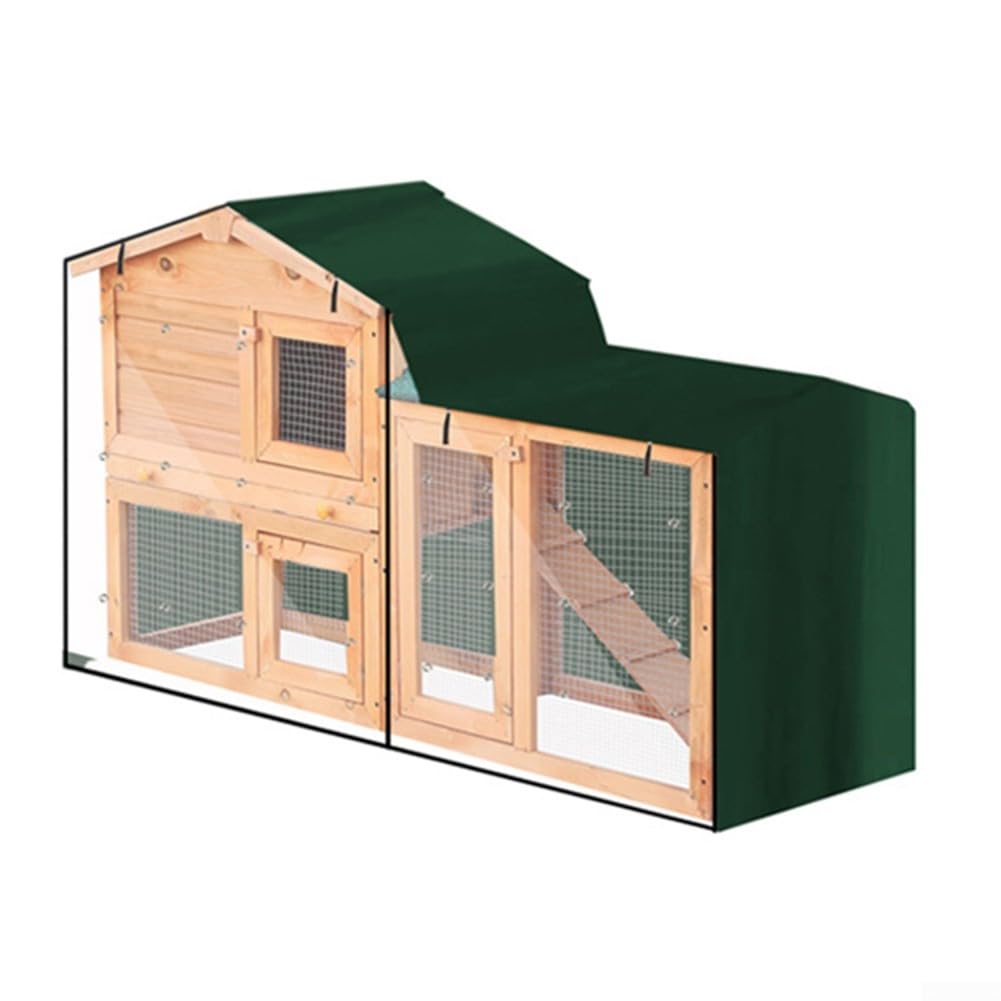 Triangle Rabbit Hutch Cover Heavy Duty 210D Oxford Waterproof Dustproof Windproof Cage Protector, with Clear Front, for Indoor Outdoor Rabbit Guinea Pig Hutch(green 147x52x86cm)