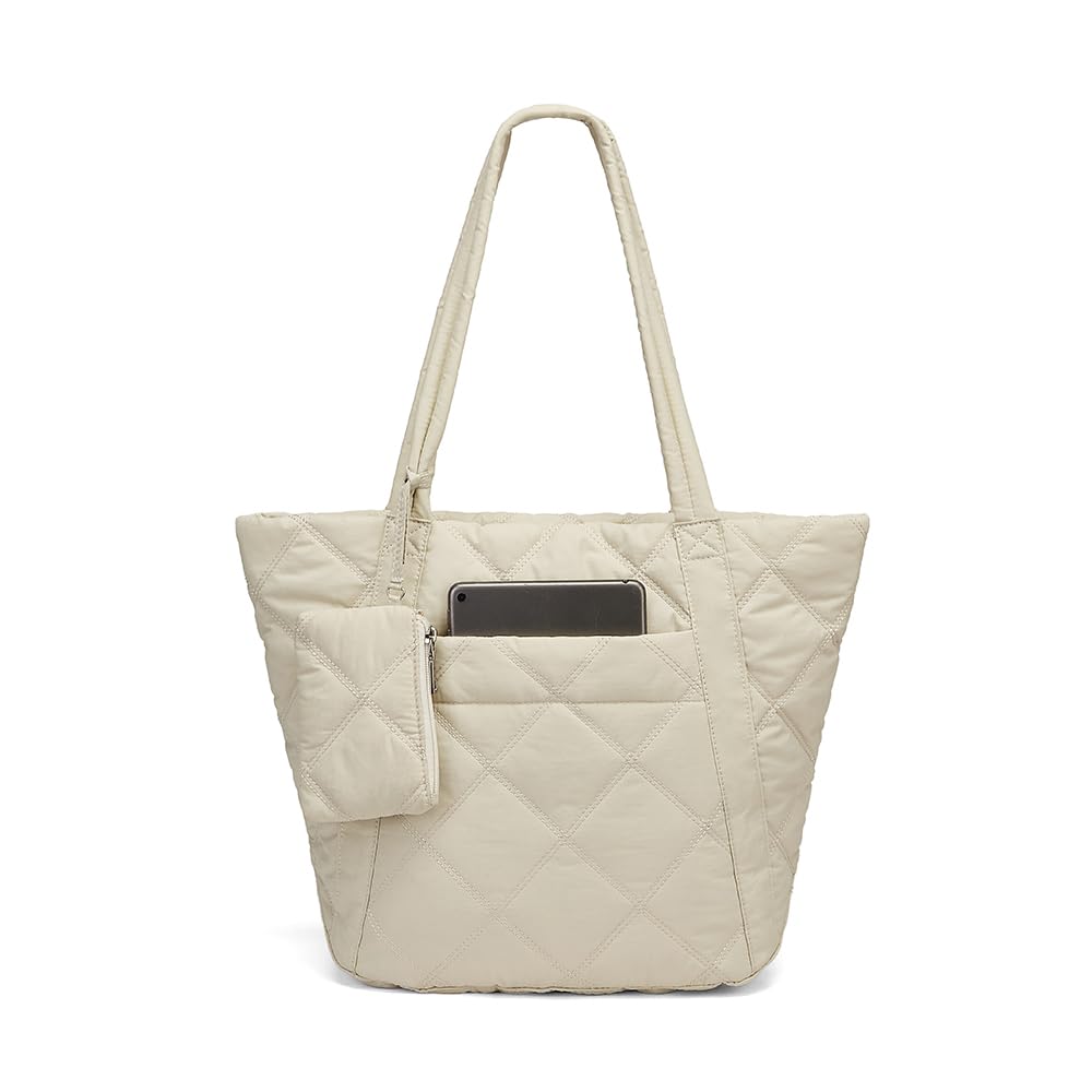 CORALDAISY Puffer Tote Bag for Women Lightweight Tote Bag with Zipper, Large Work Bag Quilted Travel Puffy Shoulder Handbag